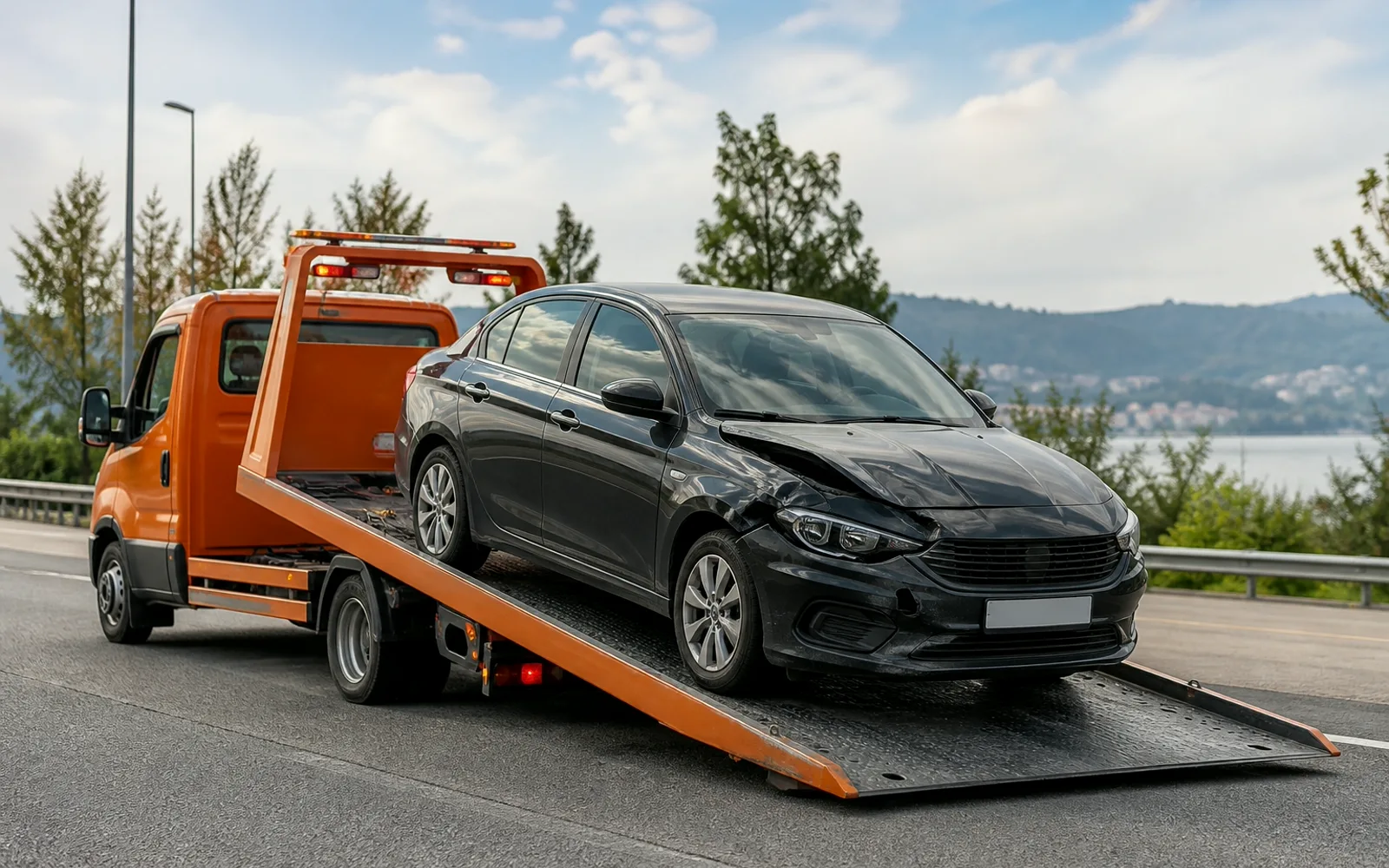 Yol kenarında arızalanan güncel binek araç için çekici desteği